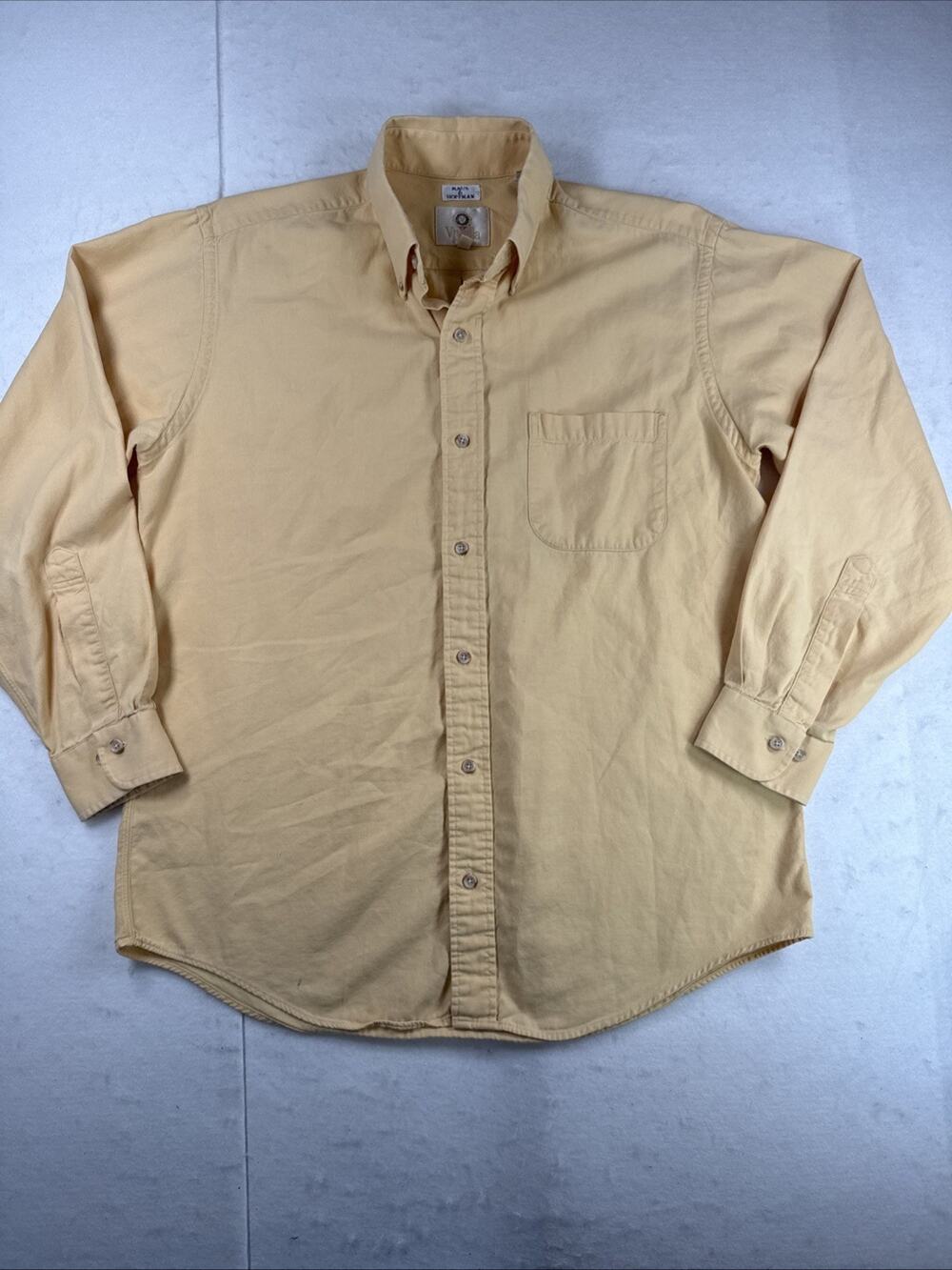Vintage Viyella Mens Button Down Shirt Yellow Cotton Wool Plaid Long Sleeve Sz M